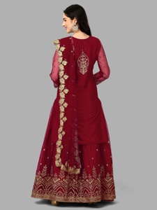 Trendmalls ชุดเสื้อผ้าไหมพรมคอตตอนปักลายสำหรับผู้หญิงชุดซัลวาร์พื้นเมือง kurta Palazzo พร้อม dupatta (G112-Maroon) สำหรับงานแต่งงาน - Product Image 2