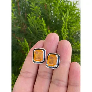 925 Silver Fire <b>Opal</b> Enamel <b>Stud</b> <b>Earrings</b> Geometric Pattern Bezel Setting Rose Gold Diamond Rhodium for Wedding Engagement - Product Image 2