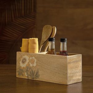Smooth Finish Wooden Printed Utensil Holder Affordable Countertop Storage for <b>Cutlery</b> Printed Wooden Utensil Holder - Product Image 6