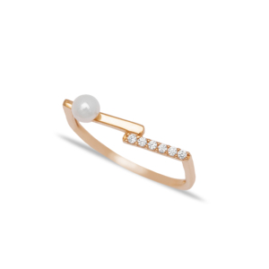 Thin Woman <b>Ring</b> <b>Pearl</b> Design with Zircon Stone Jewelry - Product Image 1