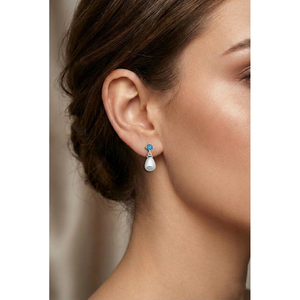 Nuevos pendientes de plata de ley 925 con circonita azul de 4 mm y perla de concha blanca de Turquía. - Product Image 4