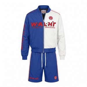 Windbreaker Tracksuit Set <b>Men</b> Rib Collar Cropped Two Tone Nylon Racing <b>Jacket</b> and Shorts Reflective Royal Blue <b>White</b> Custom Logo - Product Image 1