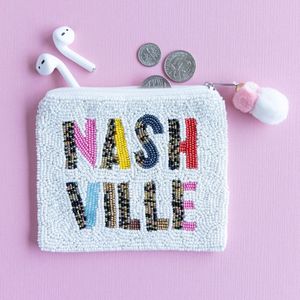 Handmade Exquisite <b>Mini</b> Coin Purse with Beaded Zipper Vintage Style Embroidered Mardi Gras Good Times Roll Coin <b>Pouch</b> from India - Product Image 1