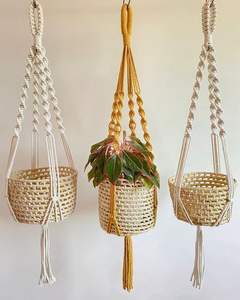 Plante suspendue en macramé pour la décoration de jardin d'intérieur, créant une ambiance fraîche avec une texture de fibres naturelles - Product Image 1