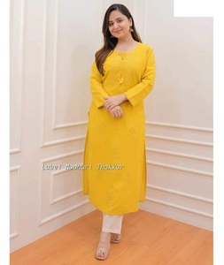 Recién llegado Rayon Kurtis con secuencia y trabajo de bordado Kurtis Fabricación y precio al por mayor Ropa informal Simple Kurtis Set - Product Image 1