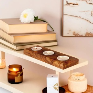 เชิงเทียนไม้สักทำมือสำหรับเทียนสามเล่มเล็กตกแต่งบ้านของขวัญหรูหราโคมไฟสำหรับคริสต์มาส - Product Image 1