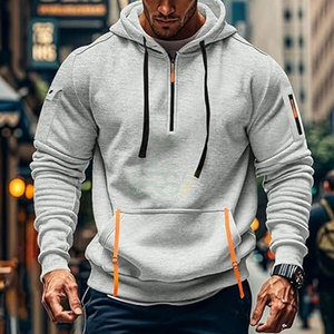 Mens Long Sleeve Tactical Pullover <b>Hoodie</b> Quarter Zip <b>Gym</b> Athletic Training Sweatshirt Casual Workout Print Polyester/Cotton - Product Image 5