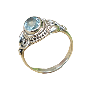 แหวนบลูโทแพซคุณภาพสูงจากธรรมชาติ แหวนเงินแท้ 925 แหวนพลอยสีน้ำเงิน แหวนดีไซน์โดดเด่น เครื่องประดับบลูโทแพซ ของขวัญ - Product Image 1