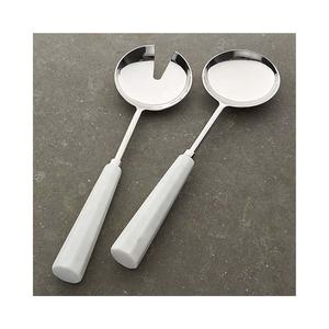 Design rond Manche en résine colorée Ensemble cuillère fourchette à salade en argent poli avec poignée design Best Premium - Product Image 2