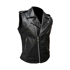 Gilet en cuir de vache véritable noir avec col à revers, style vintage, doublure en satin matelassée respirante, service OEM - Product Image 6