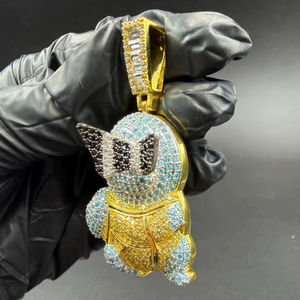 Collar con Colgante de Diamantes de Imitación VVS de Moda, Estilo Hip Hop, con Diamantes de Colores, Chapado en Oro, Plata 925, Diseño de Dibujos Animados - Product Image 1