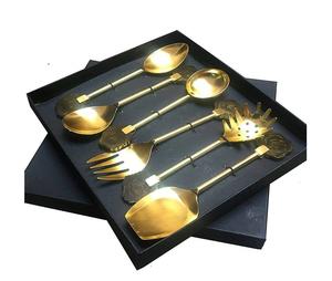 Juego de cubiertos de metal dorado de acero inoxidable de la mejor calidad de 5 cubiertos directos del fabricante para uso de frutas tenedor y cuchara de metal - Product Image 1
