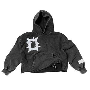 เสื้อพูลโอเวอร์สไตล์วินเทจทรงโอเวอร์ไซส์ ผ้าฝ้าย 100% น้ำหนักเบา เหมาะสำหรับฤดูใบไม้ร่วง ลวดลายพิมพ์แบบดิสเทรส ลายนูน ล้างสีแบบแอซิดวอช สไตล์สตรีทแวร์ - Product Image 6