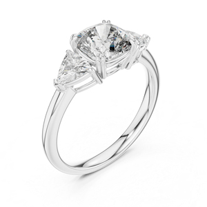 Bague de fiançailles en or blanc 14 carats avec diamant de laboratoire taille coussin et trillion pour femme |   Nouveau diamant cultivé - Product Image 6