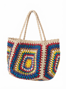 Bolso de Hombro Bohemio de Ganchillo Duradero y a la Moda con Patrón Floral Geométrico, Parte Superior Abierta, Correa Única, Bolso de Compras de Verano - Product Image 2