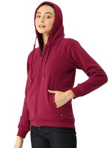 Sudadera con capucha para mujer, color granate, con cremallera, de algodón y felpa, estilo casual, holgada, a la moda, estilo urbano. - Product Image 3