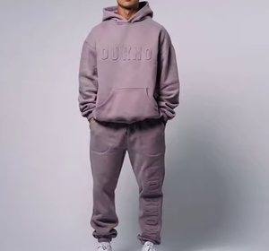 ชุดฮู้ดดี้สองชิ้นผ้าฟลีซเนื้อนุ่มใส่สบายสำหรับฤดูใบไม้ร่วง/ฤดูหนาว ผลิตจากผ้าฝ้าย 100% แห้งเร็ว พิมพ์ลายยางนูน สำหรับผู้ชาย/ผู้หญิง - Product Image 1