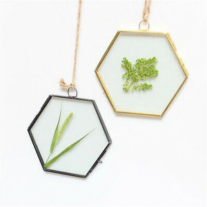 Cadre photo suspendu en laiton doré antique avec verre, pour fleurs pressées, double face, flottant, avec chaîne métallique - Product Image 2