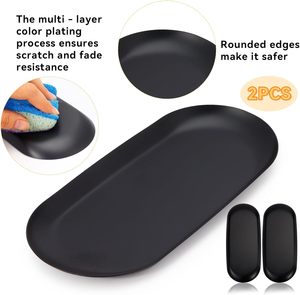 Plateau organisateur de cosmétiques, plateau de rangement en acier inoxydable, plateau de service ovale en métal, acier inoxydable moderne - Product Image 4