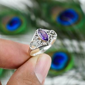 Mejor diseño clásico hecho a mano amatista piedra preciosa cabujón anillo 925 sólida plata esterlina 925 Plata estampada joyería de plata de moda - Product Image 3