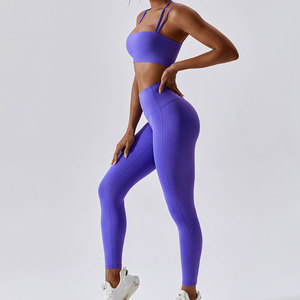 <b>Women's</b> High Quality Gym Fitness Wear Customized Printing Light <b>Weight</b> Yoga <b>Set</b> Best Design Waist Placement Breathable Solid - Product Image 3