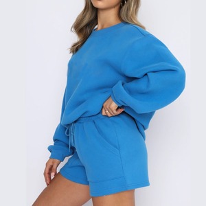 2025 mujeres calientes precio bajo 2 piezas conjuntos de pantalones cortos de verano de alta calidad pareja suelta sudadera de manga larga y conjunto corto de dos piezas - Product Image 3