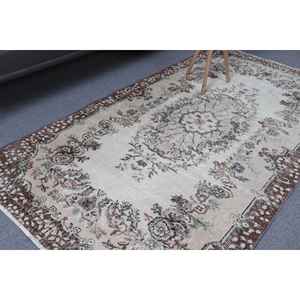 Tapis turc vintage 3,8x6,8 pieds, tapis en laine à carreaux marron beige - Product Image 1