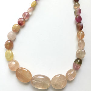 Turmalina Natural Multicolor, Ovalada Lisa, 1 Hilo, Natural, para la Elaboración de Joyería Fina, Cuentas de Piedras Preciosas - Product Image 1