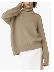 DIRECT FACTORY CUSTOM LOGO NEW ARRIVAL TURTLE NECK SWEATER CHUNKY <b>LONG</b> SLEEVE KNITTED PULLOVER HIGH LOW HEM TRENDY TOP - Product Image 3