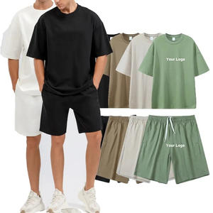 Ensemble deux pièces d'été pour hommes de grande taille personnalisé short en coton respirant et t-shirt surdimensionné avec motif uni - Product Image 6