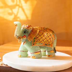 Elefante de Aventurina Verde con Arte Meenakari, Diseño Estilo Feng Shui para Ocasiones de Diwali - Product Image 2