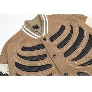 Chaqueta de béisbol con manga de cuero para hombre, chaqueta con logotipo bordado personalizado, venta al por mayor - Product Image 6