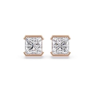Boucles d'oreilles clous chic en diamant taille princesse semi-serties, 0,40 ct, diamant de laboratoire en platine pour mariage - Product Image 1