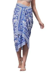Custom Women's Indigo Floral Cotton <b>Sarong</b> Hand Block Printed <b>Beach</b> Wrap Soft Voile Fabric Summer Scarf Multi-use Pareo Dress - Product Image 4