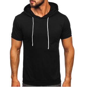 Nueva Llegada, Camiseta con Capucha de Manga Corta, Informal, Transpirable, Ecológica, 100% Algodón para Hombre, Negra - Product Image 1