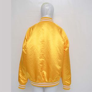 Veste universitaire en satin bicolore jaune et blanc, style bomber unisexe, boutons-pression brillants, style baseball - Product Image 5