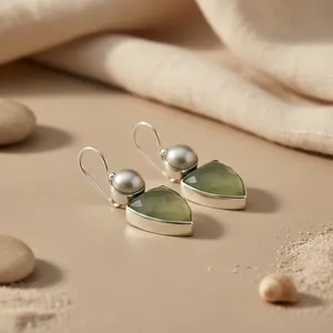 Boucles d'oreilles en argent 925 avec pierres précieuses vertes pour femmes - Product Image 3