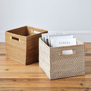 Sustainable Weave Utility <b>Baskets</b> with Handles 2 Colors Easy Clean Long Lasting OEM ODM for Home Hotel Office Space Square Shape - Product Image 1