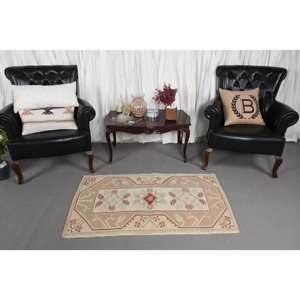 Clásico Beige rojo 2,6X4,2 pies Kilim área grande Alfombra de lana abstracto turco rectángulo pasillo Patchwork diseño 10mm alfombra de habitación de látex - Product Image 2