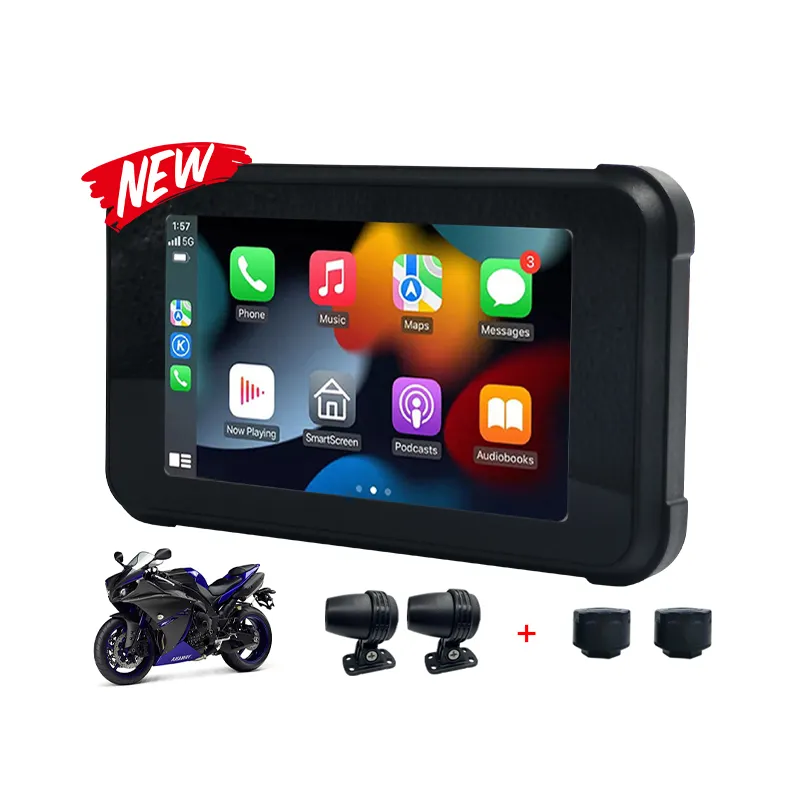 Pantalla táctil portátil de 5 "IPS, pantalla Apple Carplay para motocicleta, CarPlay inalámbrico, Android, navegación GPS automática para Motor