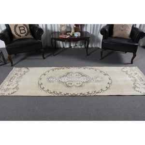 Tapis turc vintage 2,6x8,3 pieds, tapis à carreaux beige en laine - Product Image 2