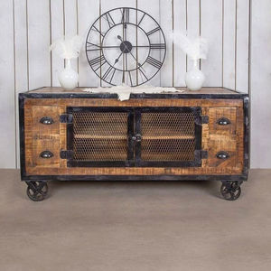 Gabinete indio de madera maciza, unidad de almacenamiento rústica de madera dura de Mango y Acacia, muebles artesanales personalizados OEM ODM disponibles - Product Image 1