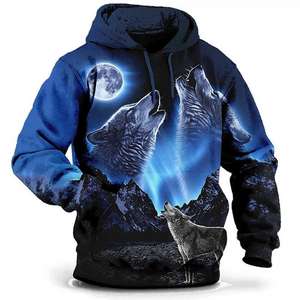 Sudadera con capucha de animales para hombre, camiseta sólida de Lobo, jersey con estampado 3D, ropa de calle de invierno de gran tamaño - Product Image 6