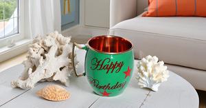 Joyeux anniversaire cadeau moderne cuivre Moscou tasse peinte à la main vert 16 oz écologique finition lisse conception spéciale verres à bière - Product Image 4