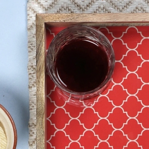 Bandeja Rectangular de madera de mango rojo marroquí de 14 pulgadas con asa bandeja decorativa para servir plato para mesa de desayuno decorativa - Product Image 4