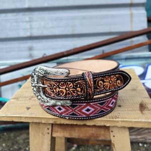 Ceinture de cow-boy en alliage métallique personnalisée OEM Vintage Western Indian fait à la main écologique robuste en cuir véritable perlé broderie - Product Image 6