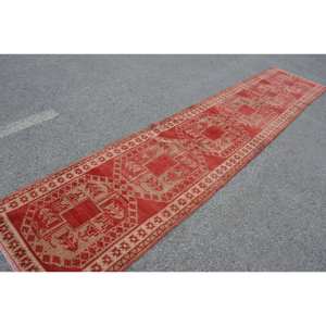 Alfombra de área de lana turca Vintage rojo Beige 29X13,8 pies rectángulo grande patrón de retazos abstractos 10mm de espesor respaldo de látex nuevo" - Product Image 4