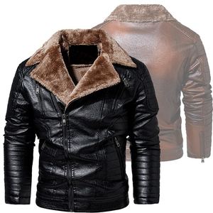 Manteau chaud en cuir molletonné homme automne hiver pour col vêtements d'extérieur homme décontracté bombardier moto vestes en cuir - Product Image 1