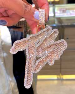 2.50Ct Real Diamond Classic Pendant Carta personalizada 14K Chapado en oro amarillo Joyería de plata esterlina Colgantes finos Encanto de fiesta - Product Image 2