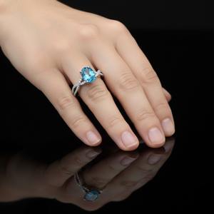 Bague de fiançailles sertie en canal, topaze bleue taille ovale, certifiée par un tiers, unisexe, mariage, anniversaire, minimaliste, 925 - Product Image 2